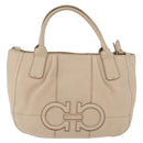 Salvatore Ferragamo Gancini Hand Bag Leather 2way Beige Gold Auth ka4190-2