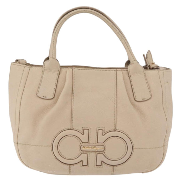 Salvatore Ferragamo Gancini Hand Bag Leather 2way Beige Gold Auth ka4190