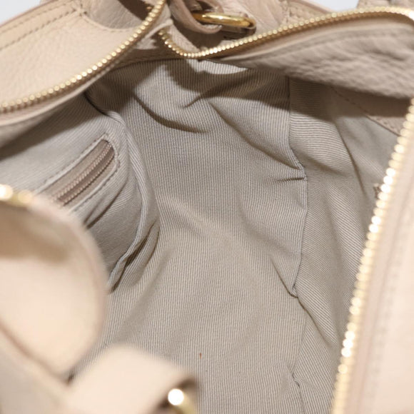 Salvatore Ferragamo Gancini Hand Bag Leather 2way Beige Gold Auth ka4190