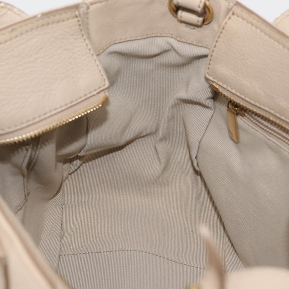 Salvatore Ferragamo Gancini Hand Bag Leather 2way Beige Gold Auth ka4190