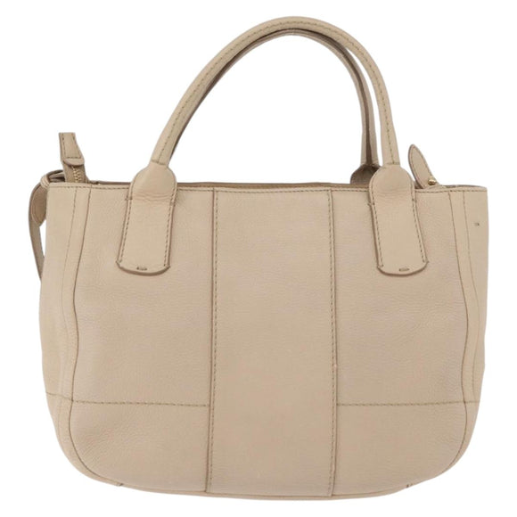 Salvatore Ferragamo Gancini Hand Bag Leather 2way Beige Gold Auth ka4190