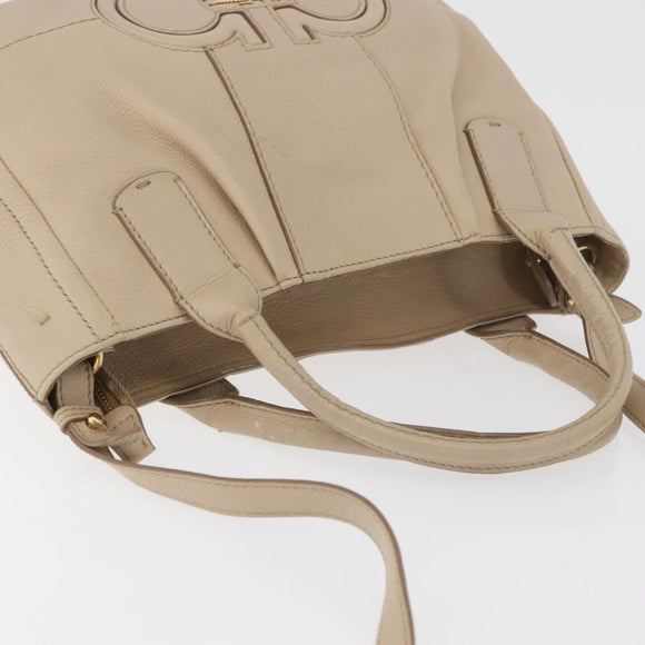 Salvatore Ferragamo Gancini Hand Bag Leather 2way Beige Gold Auth ka4190