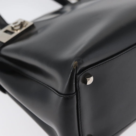 Salvatore Ferragamo Gancini Hand Bag Leather 2way Black Silver Auth ka4192
