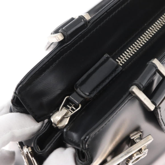 Salvatore Ferragamo Gancini Hand Bag Leather 2way Black Silver Auth ka4192