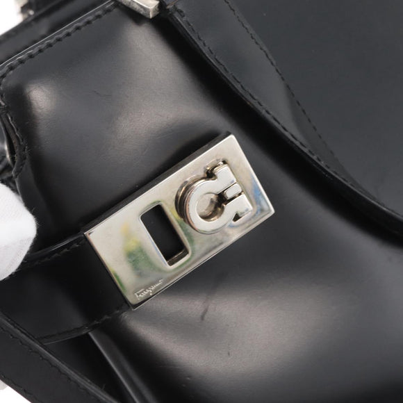 Salvatore Ferragamo Gancini Hand Bag Leather 2way Black Silver Auth ka4192