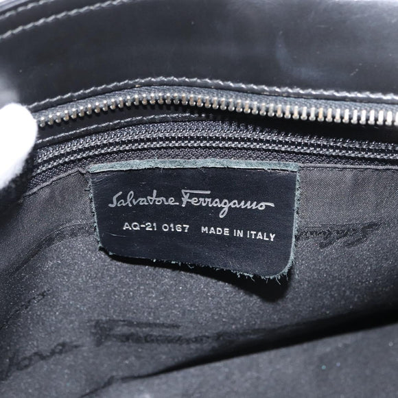 Salvatore Ferragamo Gancini Hand Bag Leather 2way Black Silver Auth ka4192