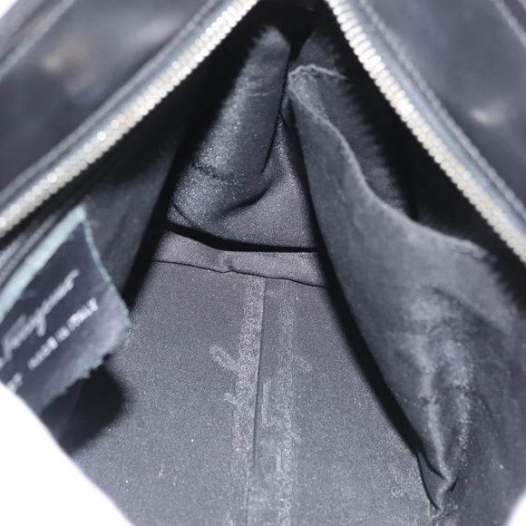 Salvatore Ferragamo Gancini Hand Bag Leather 2way Black Silver Auth ka4192