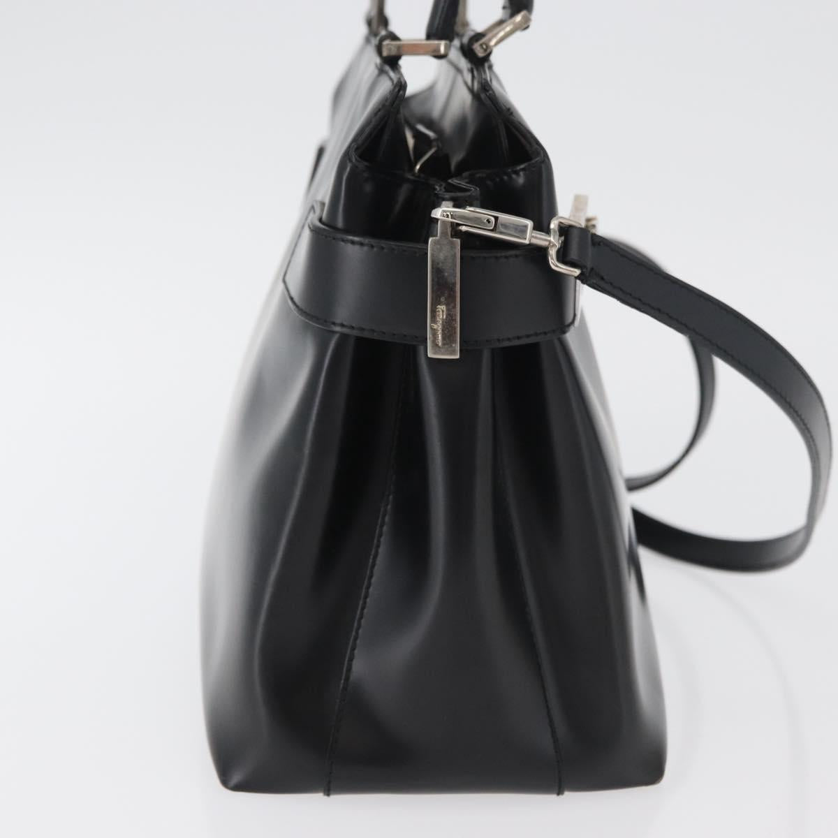 Salvatore Ferragamo Gancini Hand Bag Leather 2way Black Silver