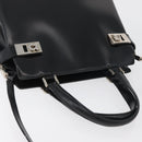 Salvatore Ferragamo Gancini Hand Bag Leather 2way Black Silver Auth ka4192-6