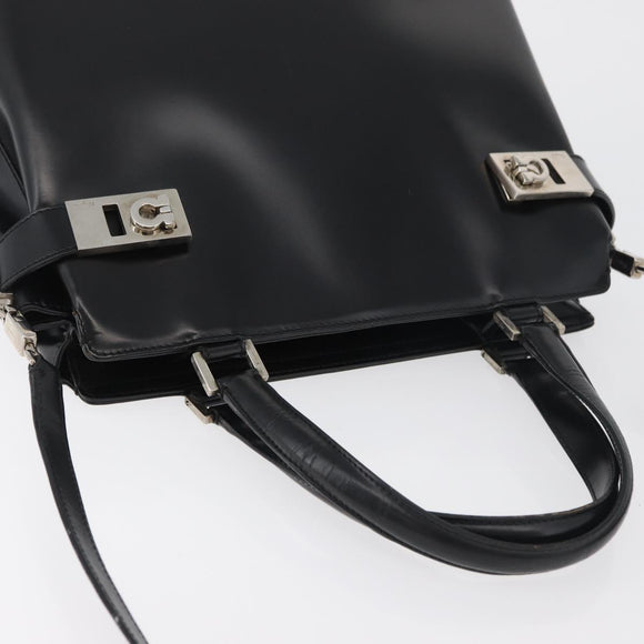 Salvatore Ferragamo Gancini Hand Bag Leather 2way Black Silver Auth ka4192