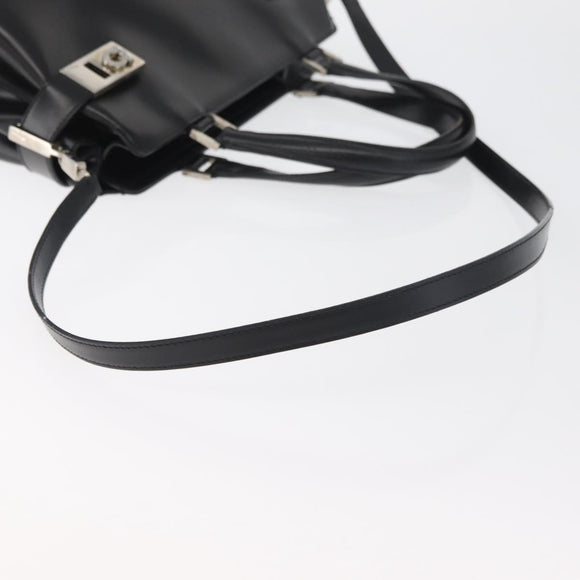 Salvatore Ferragamo Gancini Hand Bag Leather 2way Black Silver Auth ka4192