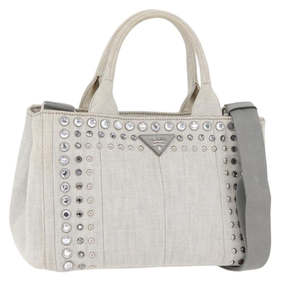 PRADA Canapa PM Hand Bag Canvas 2way Gray Silver Auth ka4194A