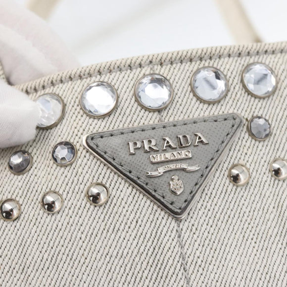PRADA Canapa PM Hand Bag Canvas 2way Gray Silver Auth ka4194A