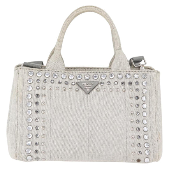 PRADA Canapa PM Hand Bag Canvas 2way Gray Silver Auth ka4194A