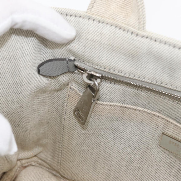 PRADA Canapa PM Hand Bag Canvas 2way Gray Silver Auth ka4194A