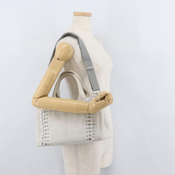 PRADA Canapa PM Hand Bag Canvas 2way Gray Silver Auth ka4194A