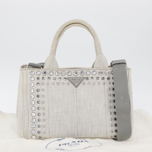 PRADA Canapa PM Hand Bag Canvas 2way Gray Silver Auth ka4194A