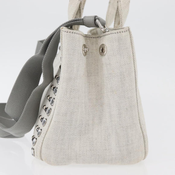 PRADA Canapa PM Hand Bag Canvas 2way Gray Silver Auth ka4194A