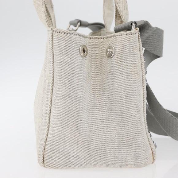 PRADA Canapa PM Hand Bag Canvas 2way Gray Silver Auth ka4194A