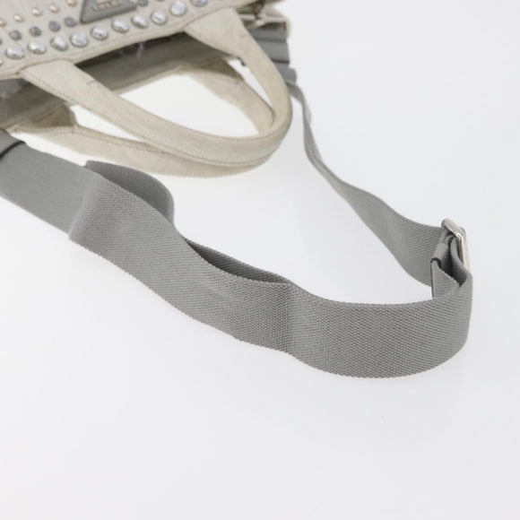 PRADA Canapa PM Hand Bag Canvas 2way Gray Silver Auth ka4194A
