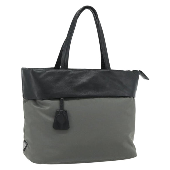 PRADA Hand Bag Nylon Leather Gray black Auth ka4199A