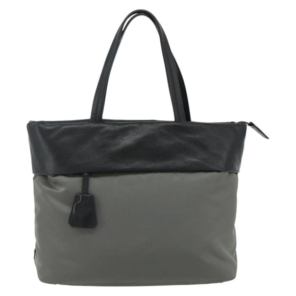 PRADA Hand Bag Nylon Leather Gray black Auth ka4199A