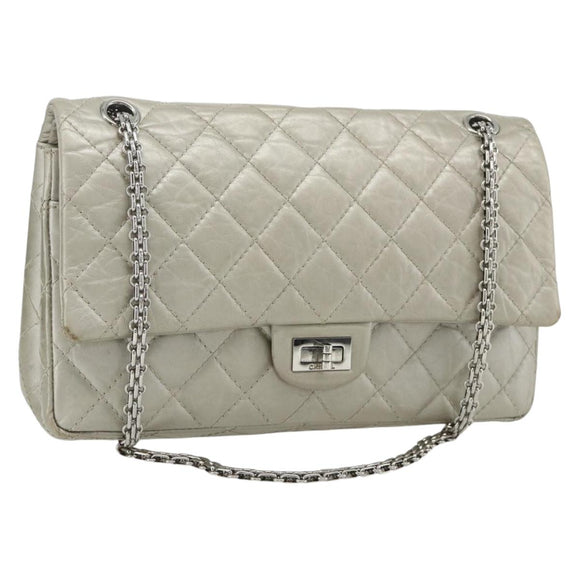 CHANEL Ketting Matelassé 2.55 Schoudertas Lamsleer Zilveren CC Auth ka4200V