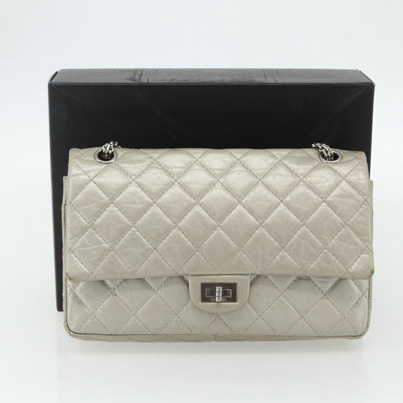 CHANEL Ketting Matelassé 2.55 Schoudertas Lamsleer Zilveren CC Auth ka4200V