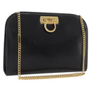 Salvatore Ferragamo Gancini Chain Shoulder Bag Leather Black Gold Auth ka4202-1