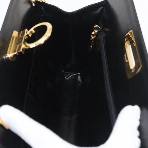 Salvatore Ferragamo Gancini Chain Shoulder Bag Leather Black Gold Auth ka4202