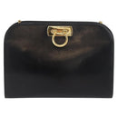 Salvatore Ferragamo Gancini Chain Shoulder Bag Leather Black Gold Auth ka4202-13
