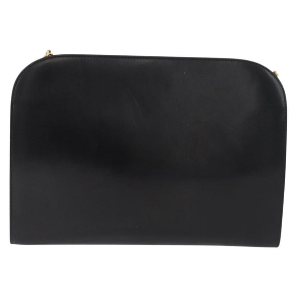 Salvatore Ferragamo Gancini Chain Shoulder Bag Leather Black Gold Auth ka4202