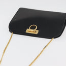 Salvatore Ferragamo Gancini Chain Shoulder Bag Leather Black Gold Auth ka4202-6