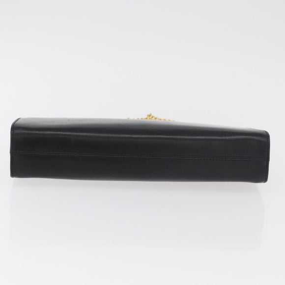 Salvatore Ferragamo Gancini Chain Shoulder Bag Leather Black Gold Auth ka4202