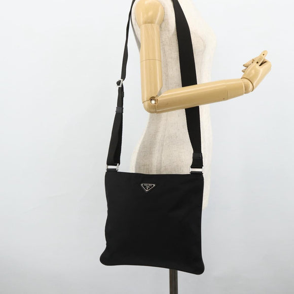 PRADA Shoulder Bag Nylon Black Silver Auth ka4203A