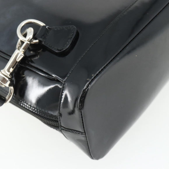 GUCCI Bamboo Bag Patent leather Black Silver 003 2058 0059 5 Auth ka4208