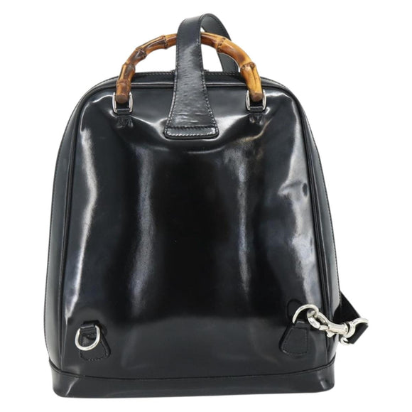 GUCCI Bamboo Bag Patent leather Black Silver 003 2058 0059 5 Auth ka4208