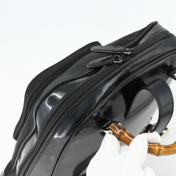 GUCCI Bamboo Bag Patent leather Black Silver 003 2058 0059 5 Auth ka4208