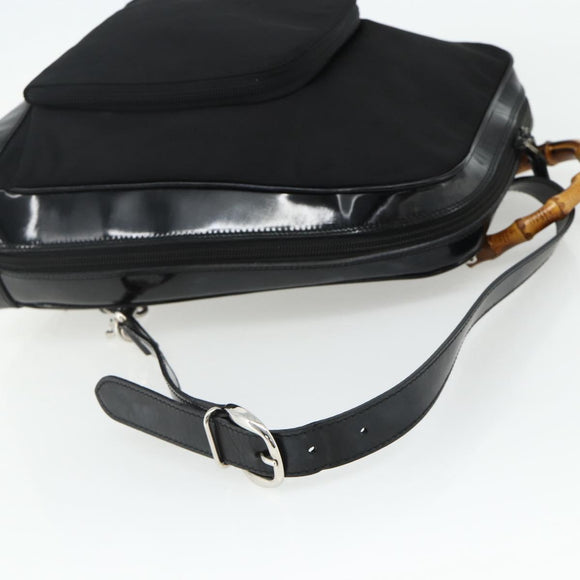 GUCCI Bamboo Bag Patent leather Black Silver 003 2058 0059 5 Auth ka4208