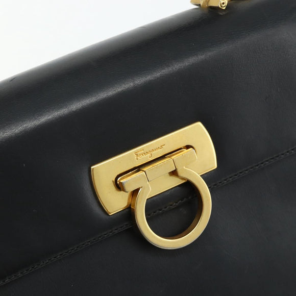 Salvatore Ferragamo Gancini Hand Bag Leather 2way Black Gold Auth ka4209