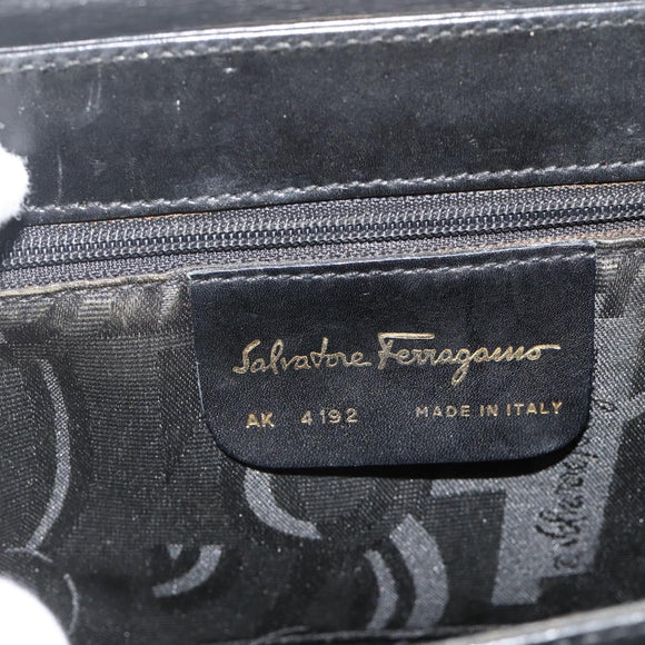 Salvatore Ferragamo Gancini Hand Bag Leather 2way Black Gold Auth ka4209