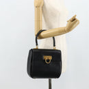 Salvatore Ferragamo Gancini Hand Bag Leather 2way Black Gold Auth ka4209-23