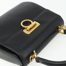 Salvatore Ferragamo Gancini Hand Bag Leather 2way Black Gold Auth ka4209-6