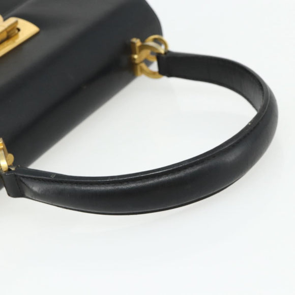Salvatore Ferragamo Gancini Hand Bag Leather 2way Black Gold Auth ka4209