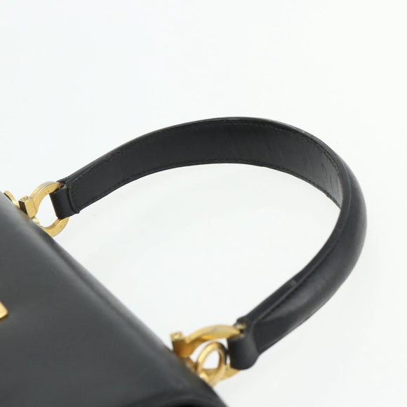 Salvatore Ferragamo Gancini Hand Bag Leather 2way Black Gold Auth ka4209