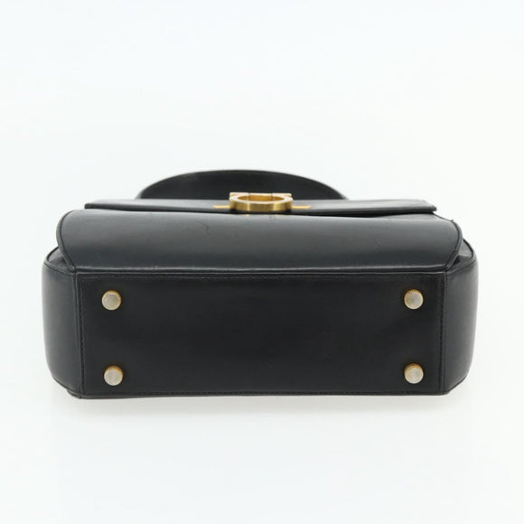 Salvatore Ferragamo Gancini Hand Bag Leather 2way Black Gold Auth ka4209