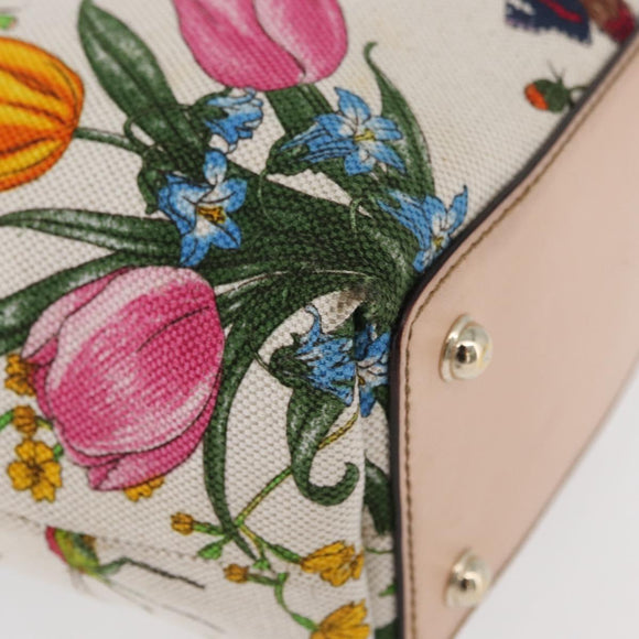 GUCCI Flora Bamboo Hand Bag Canvas Multicolor Gold 140203 Auth ka4212A