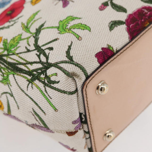GUCCI Flora Bamboo Hand Bag Canvas Multicolor Gold 140203 Auth ka4212A
