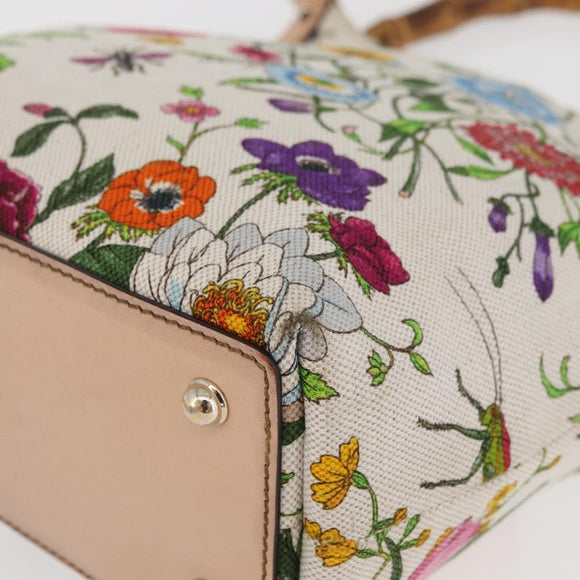GUCCI Flora Bamboo Hand Bag Canvas Multicolor Gold 140203 Auth ka4212A
