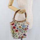 GUCCI Flora Bamboo Hand Bag Canvas Multicolor Gold 140203 Auth ka4212A-22